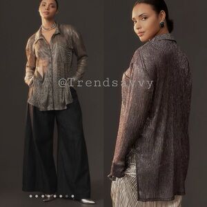 Anthropologie Pilcro Metallic Button Down Shirt Silver Gray XXS NWT Top